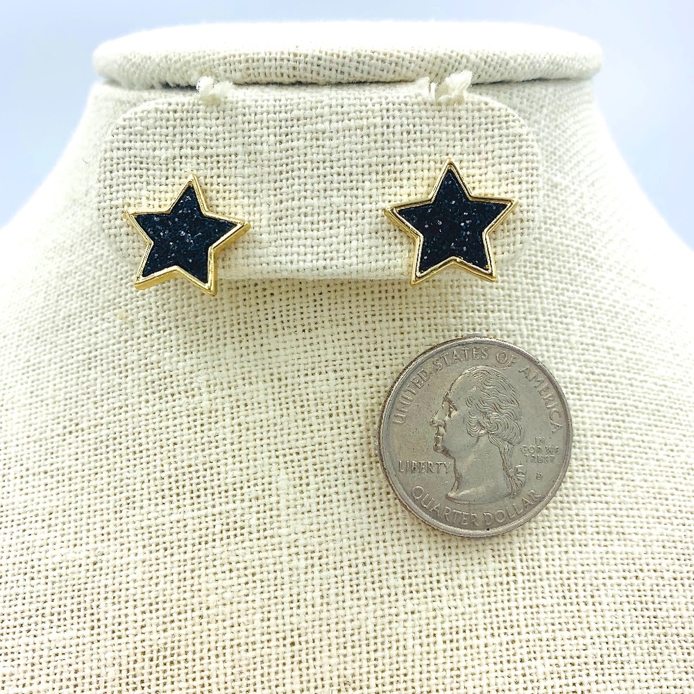 Glitter Star Stud Earrings - Black